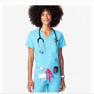 NWT Figs Neon Blue Catarina One Pocket Top Small